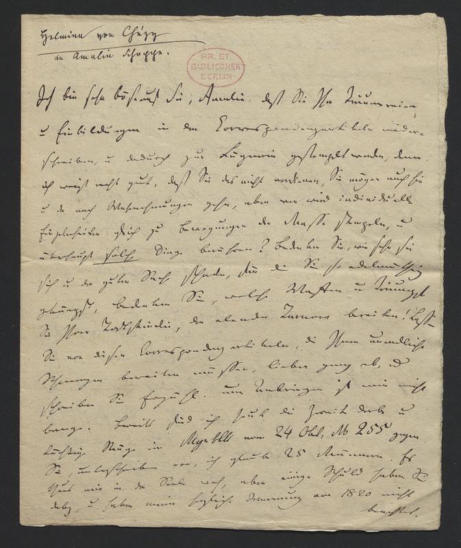 Brief Helmina von Chezys an Amalia Schoppe [Oktober 1821]. Krakau: Biblioteka Jagiellońska, Sammlung Varnhagen 47, Chezy.