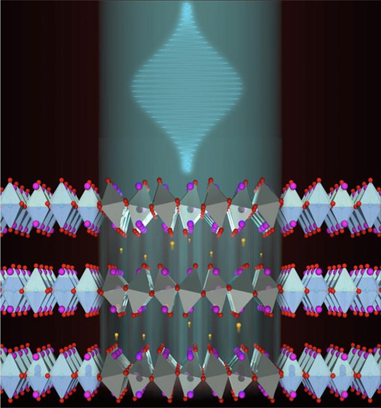 A laser pulse temporarily turns the insulating LCO into a coherent three-dimensional metal. During this metallization process the crystal lattice is vibrating, as indicated by the motion of ions.