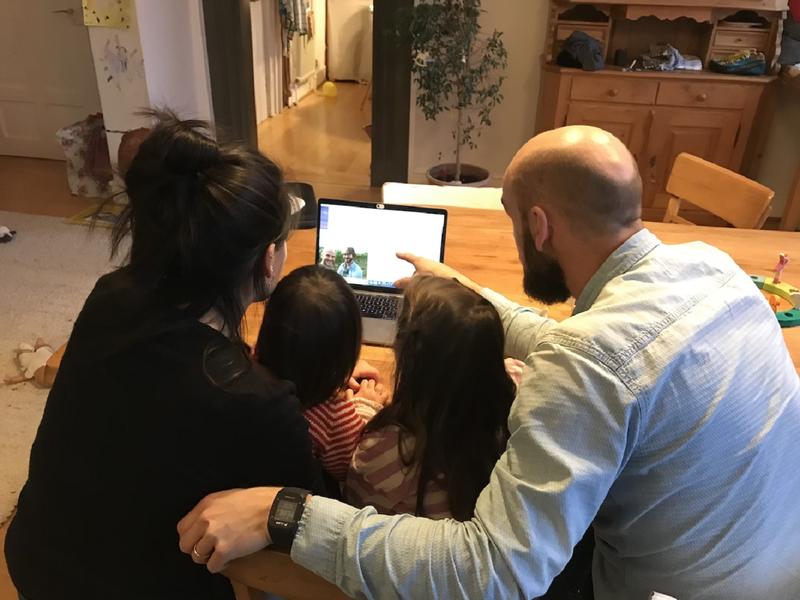 Young family searching for online health information