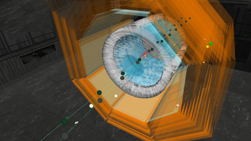 Kollisionsereignisse im Inneren des Belle II-Detektors 