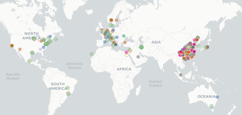 The card shows the countries and locations where clinical research is taking place as well as the areas of virus and disease control.