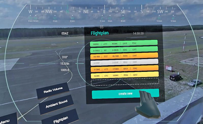 Interaktion des Nutzers mit dem Flugplan in der VR-Umgebung. 