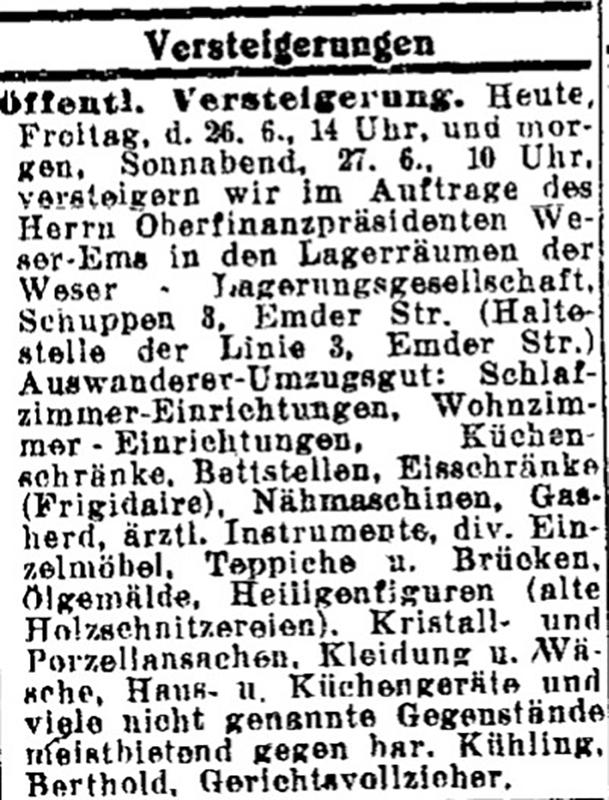 Historische Zeitungsanzeige aus dem Jahr 1942.