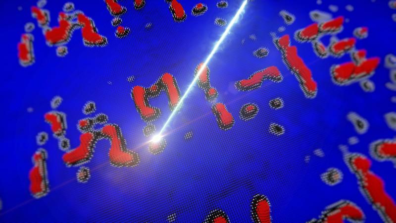 A bundled soft X-ray beam with a diameter of less than 50 nanometers writes numerous magnetic vortices, which together form the term "MPI-IS"