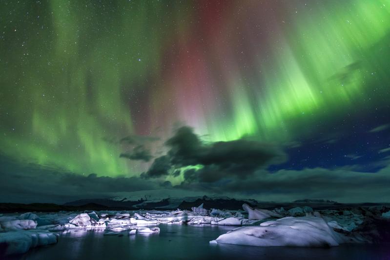 Aurora Borealis über Jokulsarlon Lagune in Island