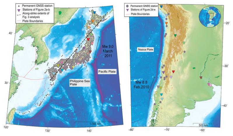 GNSS-Stationen in Japan und Chile lieferten präzise Daten, um Bodenbewegungen vor den großen Beben zu messen.
