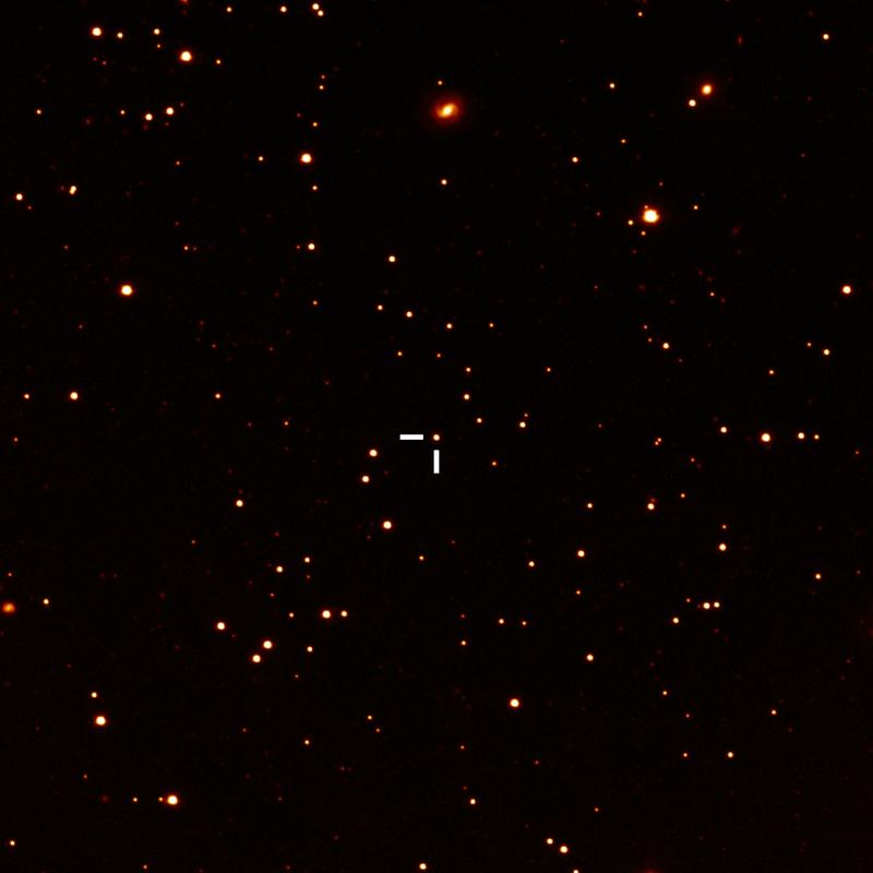 OJ 287, aufgenommen im R-Band (659 nm) mit der Schmidt-Teleskop-Kamera am 90-cm Spiegelteleskop der Universitäts-Sternwarte in Großschwabhausen. 