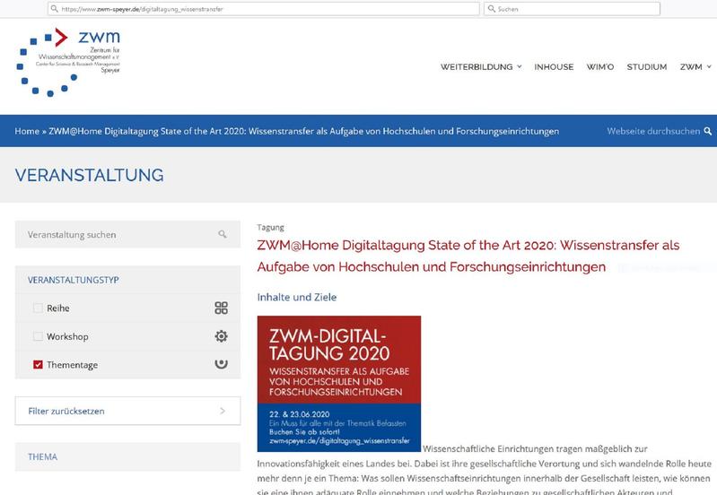 ZWM@Home Digitaltagung "Wissenstransfer als Aufgabe von Hochschulen und Forschungseinrichtungen"