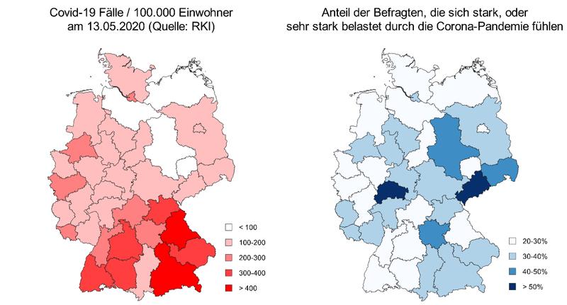 Regional setting for corona exposure Course: Infection rates: https://www.rki.de/DE/Content/InfAZ/N/Neuartiges_Coronavirus/Fallzahlen.html. N = 7155, weighted according to age, gender, East-West and voting preference poll (Sonntagsfrage). 