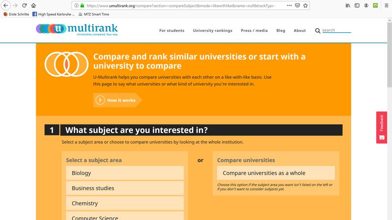 Über das Portal U-Multirank lassen sich die Ergebnisse nach individueller Interessenlage zusammenstellen und vergleichen