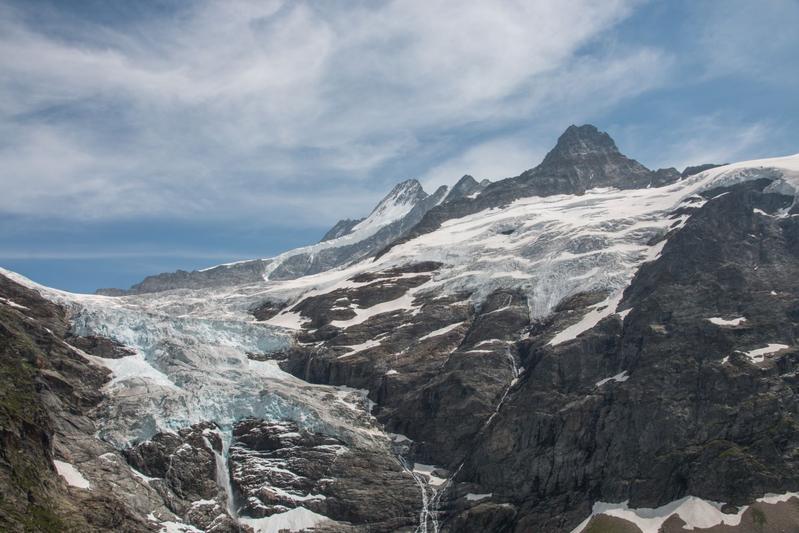 Upper Grindelwald Glacier and Schreckhorn (back right) in the Bernese Alps