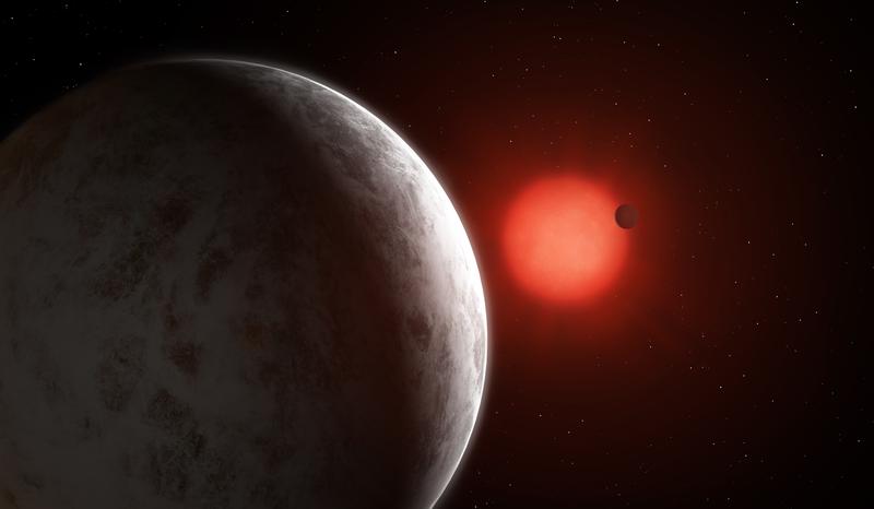 Künstlerische Darstellung des multiplanetaren Systems der Super-Erden, das Gliese 887 umkreist.