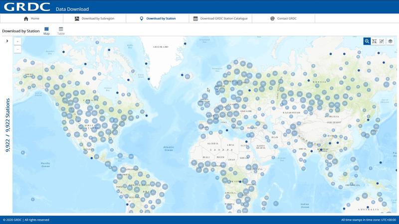 Bedienoberfläche des GRDC-Data-Download Portal