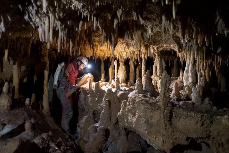  	  Foto-Download:  In der Höhle Pozzo Cucù in der Region Apulien fand das ForscherInnen-Team den außergewöhnlichen Tropfstein.