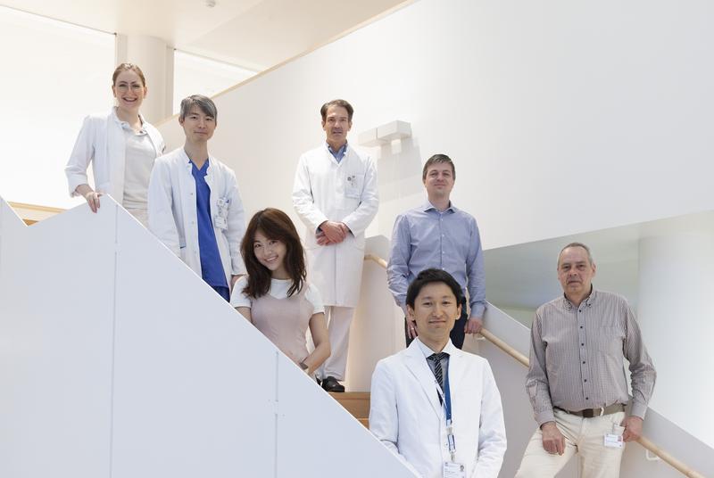 Die Arbeitsgruppe am UKSH  (v. l. n. r.): Dr. Thekla Oechtering, Dr. Buntaro Fujita, Ly Ho Nghiem, Prof. Stephan Ensminger, Dr. Hiroyuki Saishi, Tim Schaller, Dr. Michael Scharfschwerdt 