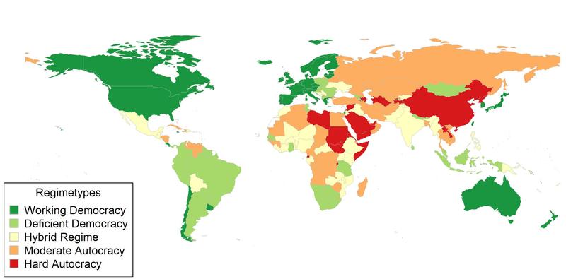 Funktionierende Demokratien arbeiten aktuell in 83 Ländern dieser Erde; harte Autokratien finden sich in 21 Ländern. Das zeigt eine aktuelle Auswertung, basierend auf den Daten der Demokratiematrix. 