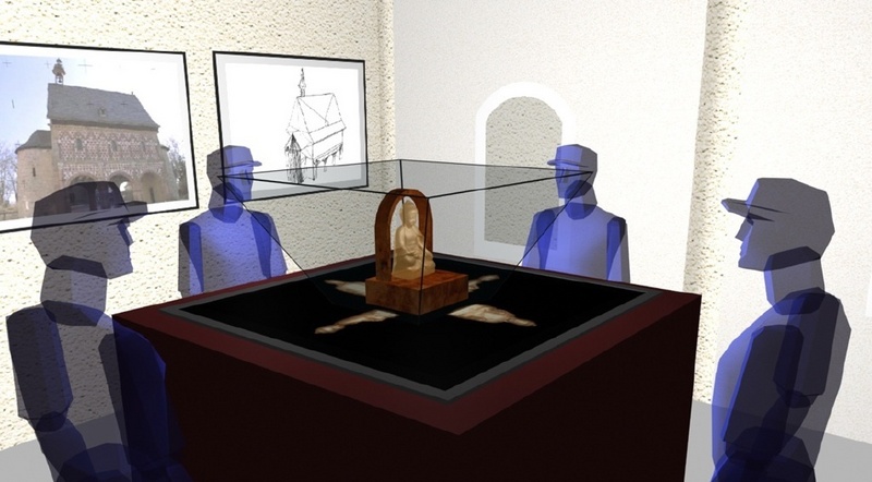 Museumsvitrine der Zukunft: Bis zu vier Personen gleichzeitig können ein Ausstellungsobjekt betrachten, das um virtuelle Bildinformationen dreidimensional ergänzt wird. ©Fraunhofer IGD