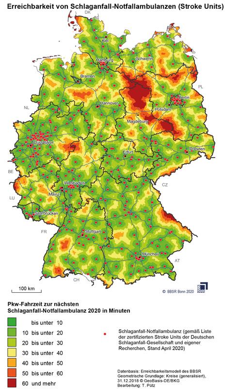 Erreichbarkeit von Schlaganfall-Notfallambulanzen