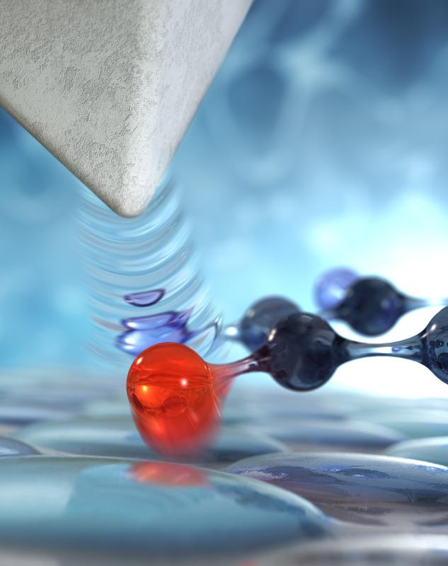 The tip of an ultrafast scanning tunnelling microscope hovers over a molecular switch. Ultrafast atomic forces induce vigorous motion of a select atom of the molecule to control its reactivity on ultrafast time scales.