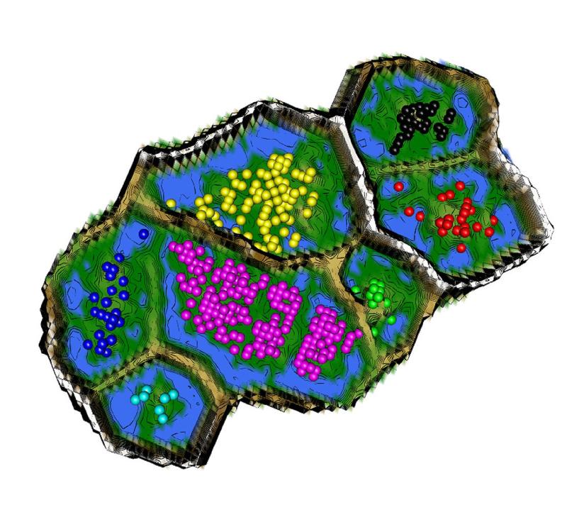 Die Obsidianwerkstücke (farbige Kugeln) lassen sich aufgrund der Herkunft ihres Rohmaterials zu abgegrenzten Gruppen ordnen – dank Künstlicher Intelligenz.