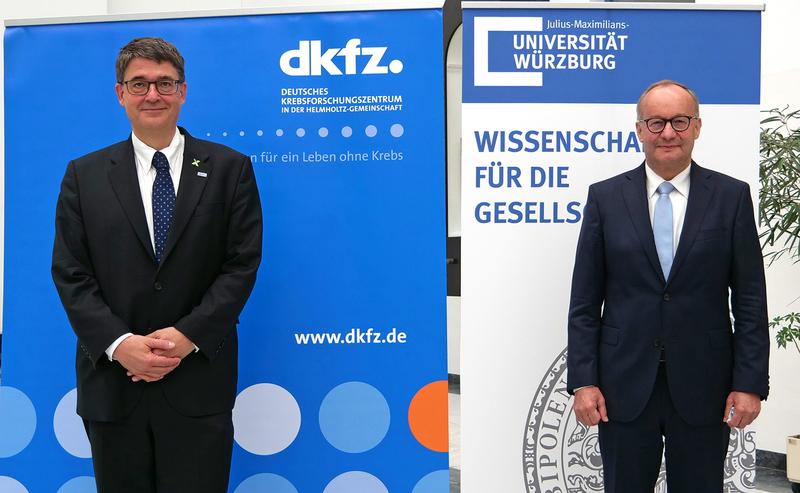 Die Professoren Michael Baumann vom Deutschen Krebsforschungszentrum (l.) und Hermann Einsele vom Universitätsklinikum Würzburg.