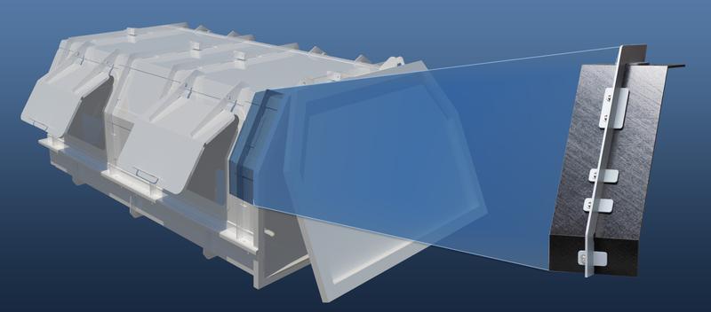 Konstruktives Konzept einer Aufbaustruktur für einen Behälter eines kommunalen Müllsammlers in alternativer Mischbauweise auf Basis von Aluminiumprofilen und Composite-Platten.