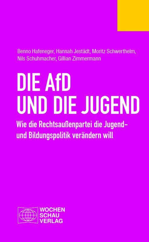 Benno Hafeneger, Hannah Jestädt, Moritz Schwerthelm, Nils Schuhmacher und Gillian Zimmermann: Die AfD und die Jugend. Wie die Rechtsaußenpartei die Jugend- und Bildungspolitik verändern will, Frankfurt am Main (Wochenschau Verlag) 2020