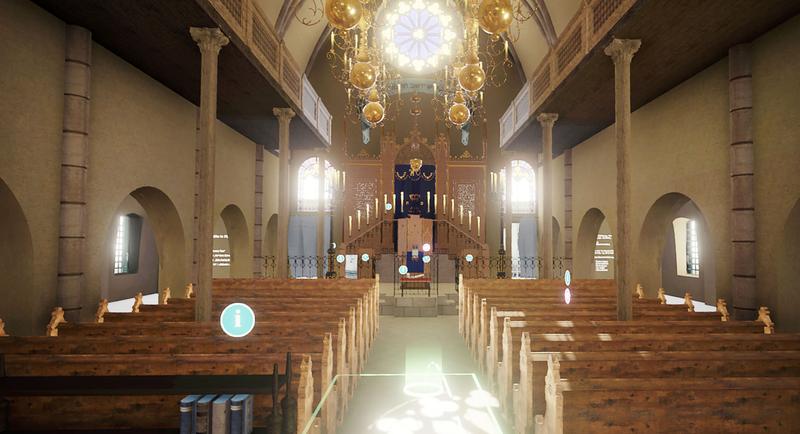 Virtual-Reality-Anwendung der Synagoge „Altschul“, Innenaufnahme des Hauptschiffes 