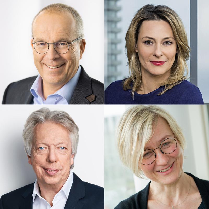 Von links oben nach rechts unten: Andreas Dethleffsen (©HGDF Familienholding), Anja Reschke (©NDR/Thorsten Jander), Dr. Ernst Dieter Rossmann (©Susie Knoll), Prof. Dr. Christine Wiezorek (©Anja Schaal)