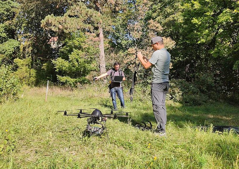 A drone ready to take off for field tests