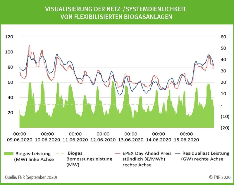 Visualisierung der Netz-/Systemdienlichkeit von flexibilisierten Biogasanlagen