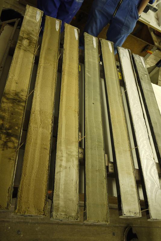 The individual sections of one of the investigated sediment cores. As the latter can be up to 30 metres long, they are usually dissected.