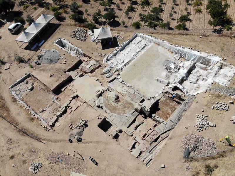 This aerial photograph shows the uncovered parts of the basilica with its well-preserved apse.