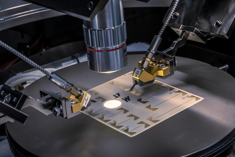 Detailed view of a calibration board in the Wafer-Prober, a device for electrical testing of single chips on wafer or board basis.