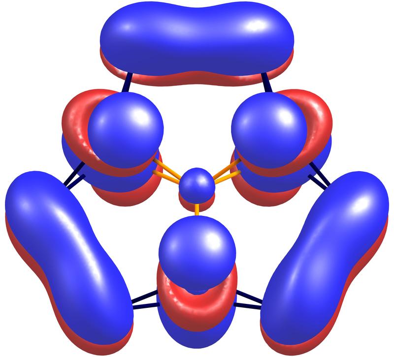 Quantenchemische Berechnungen ergaben, wo sich die Elektronen in dem neuartigen Metallring mit größter Wahrscheinlichkeit aufhalten. 