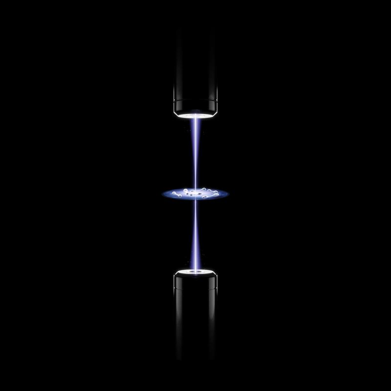 Künstlerische Visualisierung: Sechs Paare von Atomen im Fokus des Laserstrahls.
