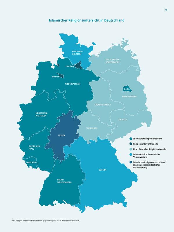 Karte zum Stand des Islamischen Religionsunterrichts in Deutschland