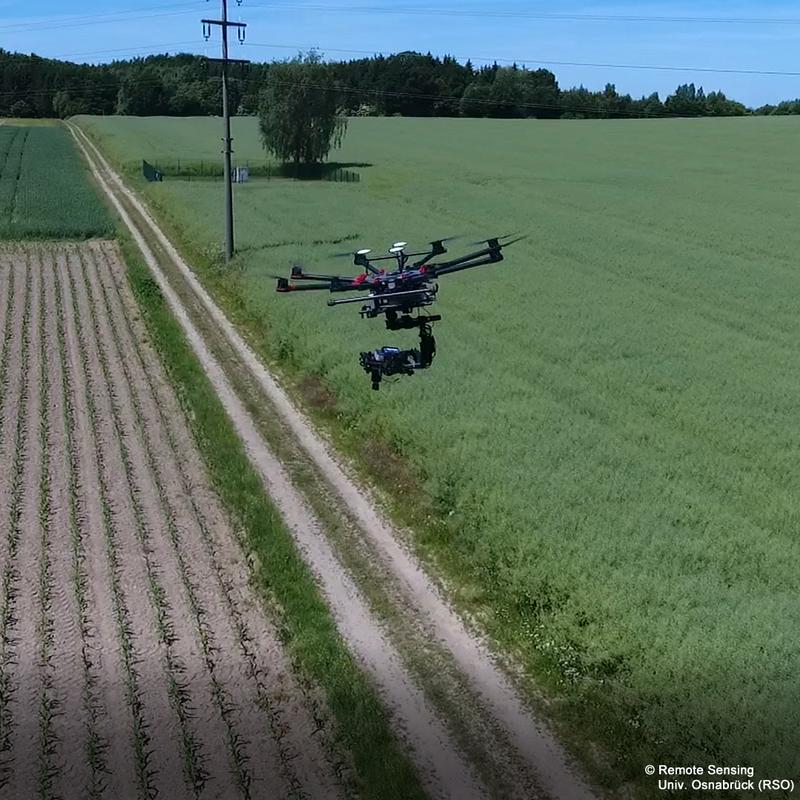 Drohnenflüge und Satellitendaten ermöglichen den Wissenschaftlern der Universität Osnabrück Aussagen über die Entwicklung der Pflanzen auf dem Acker. 