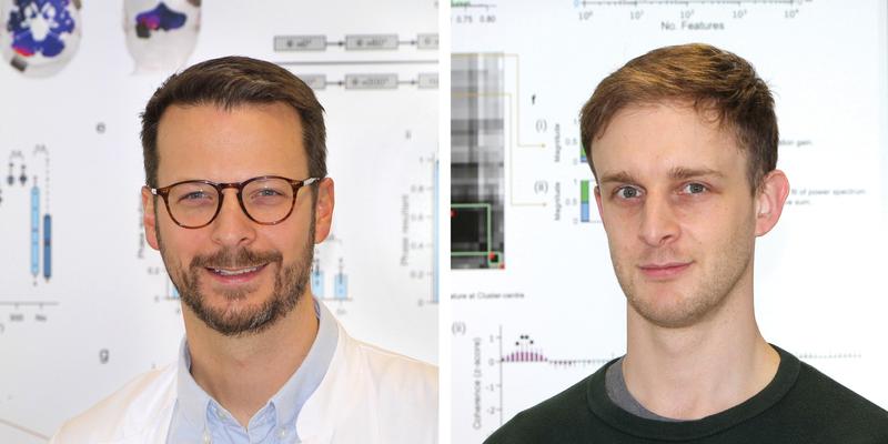 Dr. Dr. Sebastian Schreglmann (links) und Dr. Robert Peach, Hauptautoren der britischen Studie zur nicht-invasiven Unterdrückung von Essentiellem Tremor, sind seit vergangenem Jahr Mitarbeiter der Klinik und Poliklinik für Neurologie