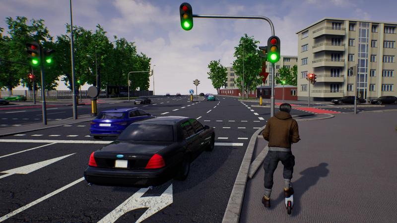 Screenshots aus einer Fahr-/Verkehrssimulation, in der die automatisierten Fahrfunktionen virtuell getestet werden können.