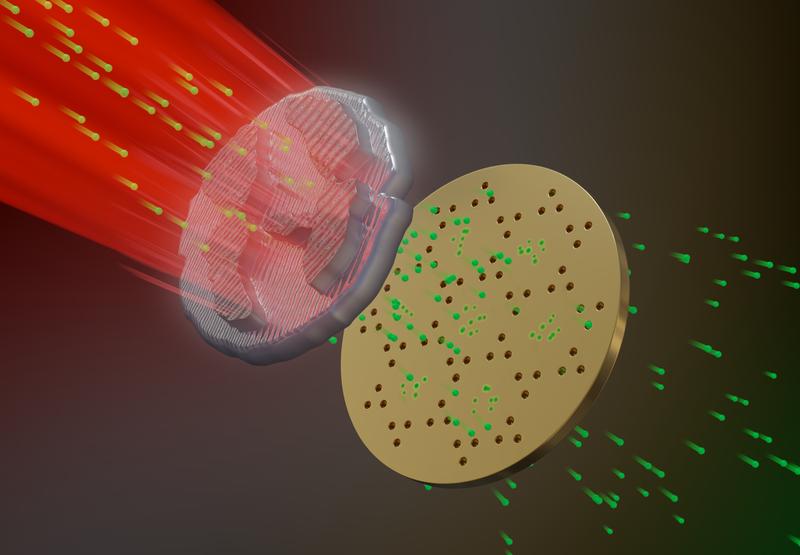  Künstlerische Darstellung der Ladungsdichtewelle im ultraschnellen Transmissions-Elektronenmikroskop.  