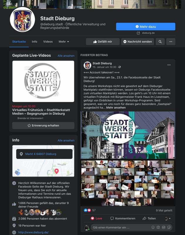 Takeover: Studierende der Hochschule Darmstadt (h_da ) übernehmen im Rahmen der StadtWerkstatt Medien für einen Tag den Facebook-Auftritt der Stadt Dieburg.