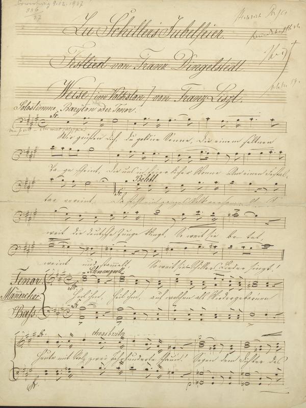 Franz Liszt, Notenmanuskript „Festlied zu Schillers Jubelfeier“