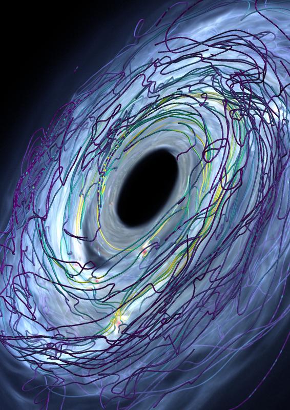 Künstlerische Darstellung der Protoplanetaren Scheibe mit Magnetfeldlinien. 