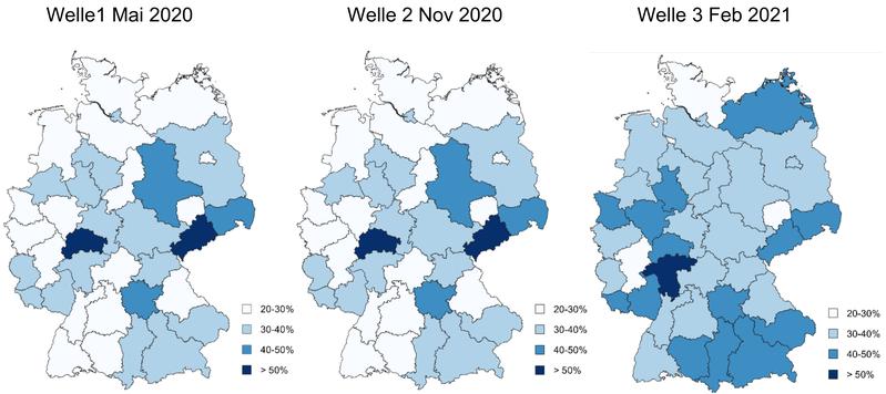 Anteil der Befragten, die sich stark oder sehr stark belastet durch die Pandemie fühlen