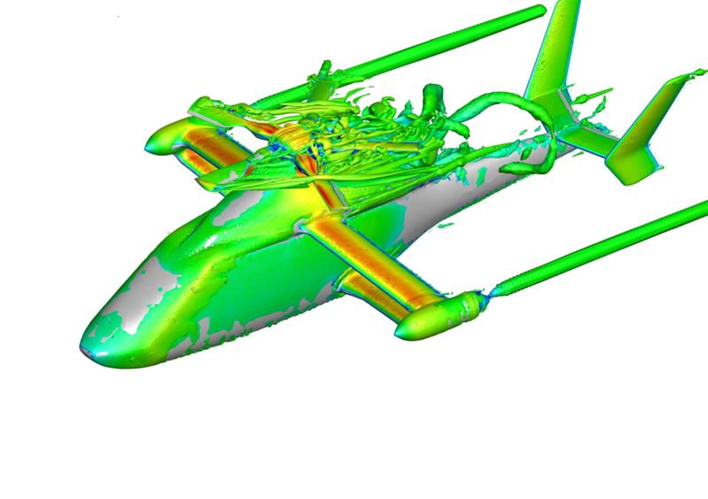 Visualisierung der turbulenten Strukturen in der Umgebung des Rotorkopfs.