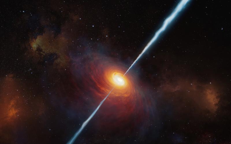 Künstlerische Darstellung eines Quasars wie P172+18.