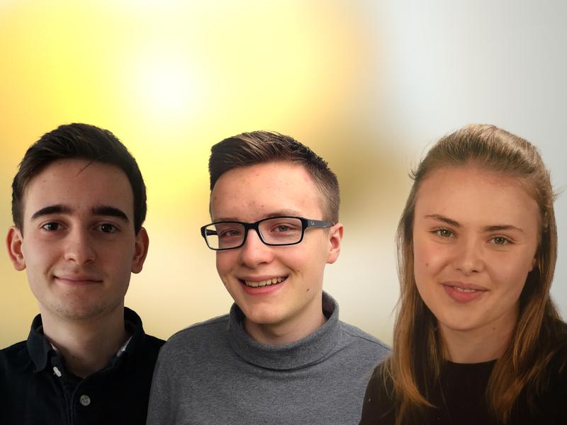 Die Fotocollage zeigt drei Schülerinnen und Schüler aus dem MINT-Schul-Labor der h_da (v.l.n.r.): Kevin Stricker, Paul Kallis und Lisa Brinkmann vom Gymnasium Oberursel.