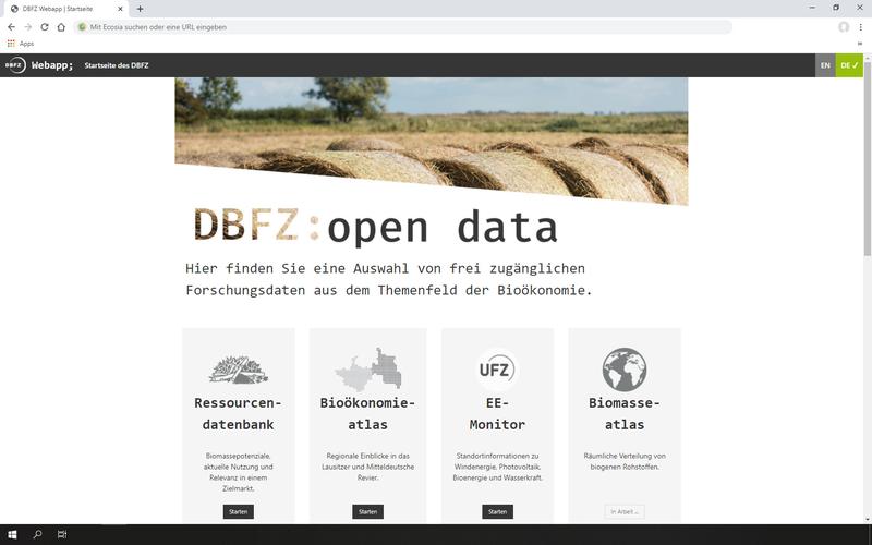 Screenshot: die Portalseite zu den Bioenergiedaten: webapp.dbfz.de