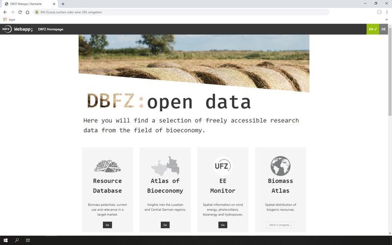 Screenshot: the portal page on bioenergy data: webapp.dbfz.de